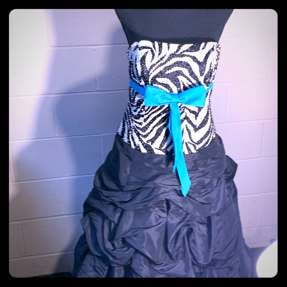An engaging dress with a zebra print pattern